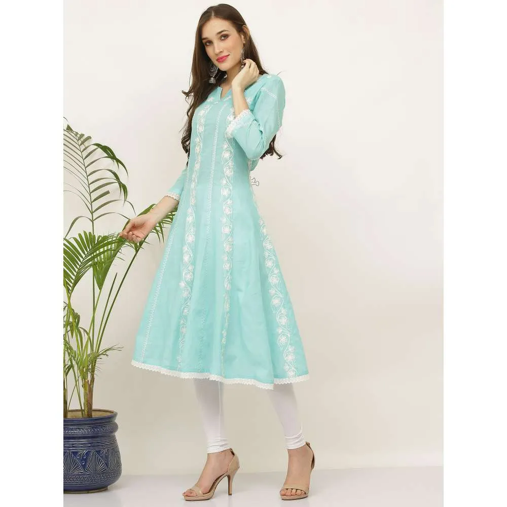 Kaanchie Nanggia Blue Embroidery Pure Cotton Kurta