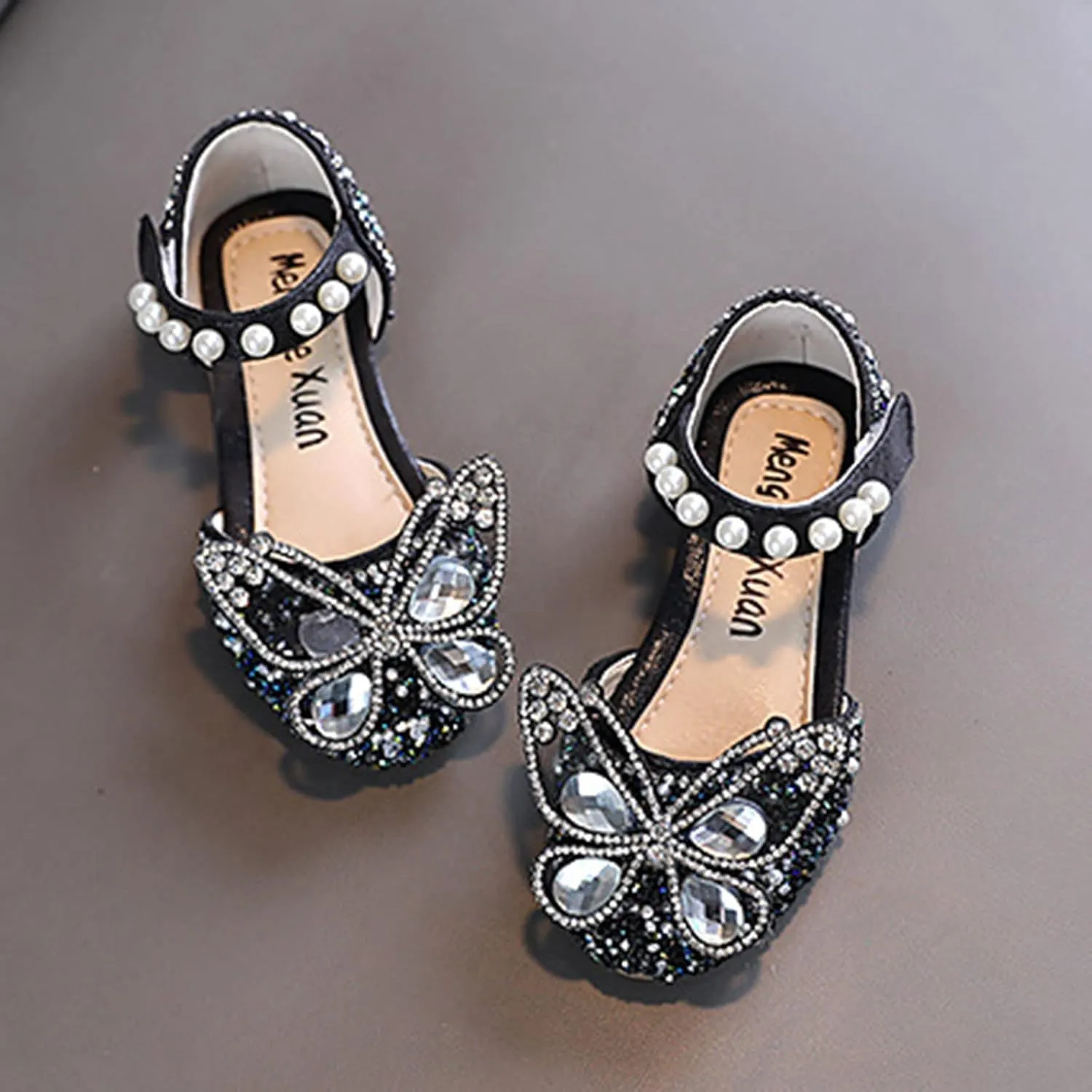 Kids Girls Sandal Bowknot Pearl Mary Jane Dress Shoes Kid Slip On Close Toe Sandal Wedding Party Glittler Shoes