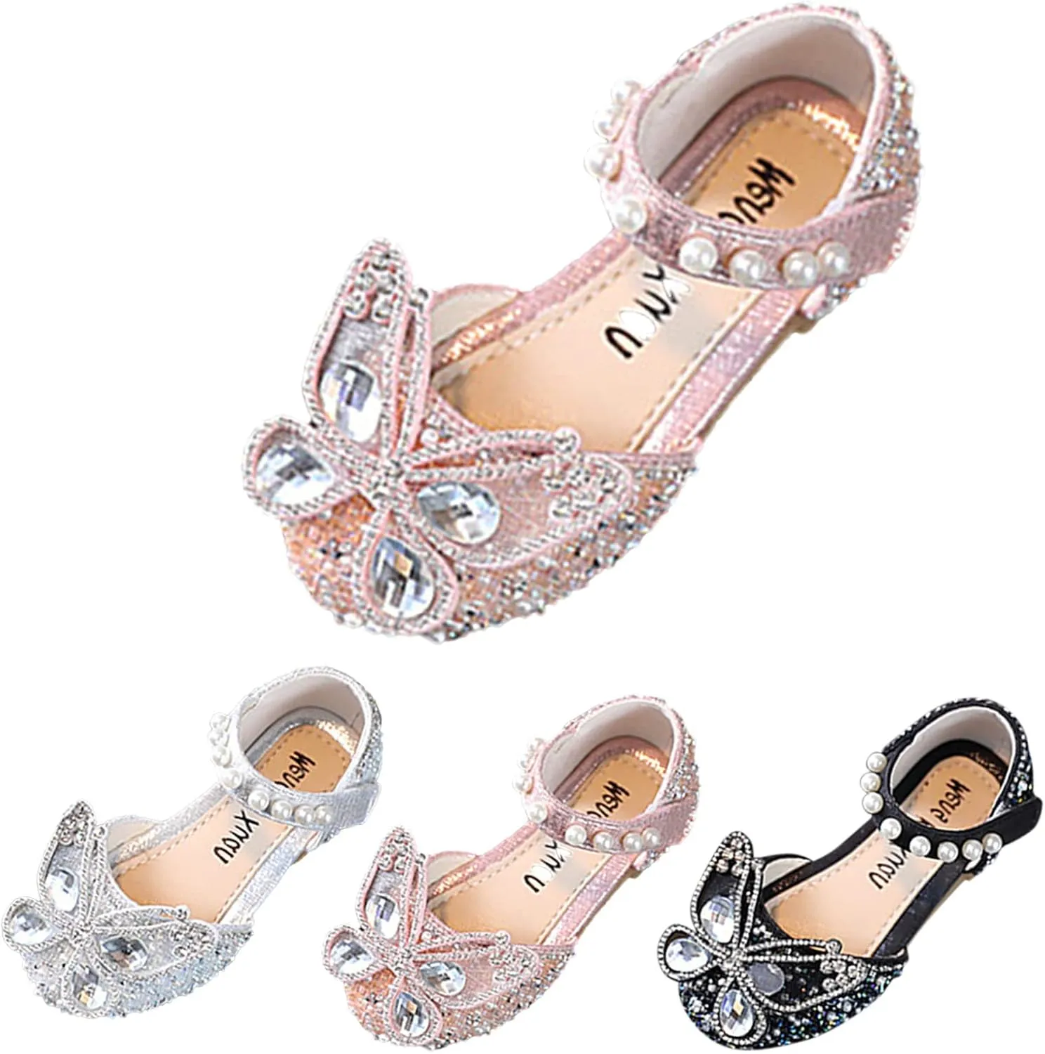 Kids Girls Sandal Bowknot Pearl Mary Jane Dress Shoes Kid Slip On Close Toe Sandal Wedding Party Glittler Shoes