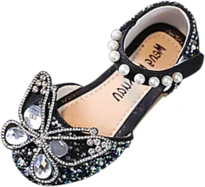 Kids Girls Sandal Bowknot Pearl Mary Jane Dress Shoes Kid Slip On Close Toe Sandal Wedding Party Glittler Shoes
