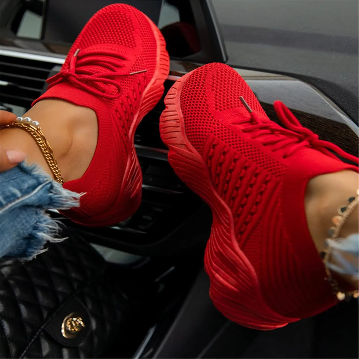 Lausiuoe Sneakers For Women Walking Shoes Comfortable Fashion Lightweight Casual Mesh Slip On Sneakers for Running Gym