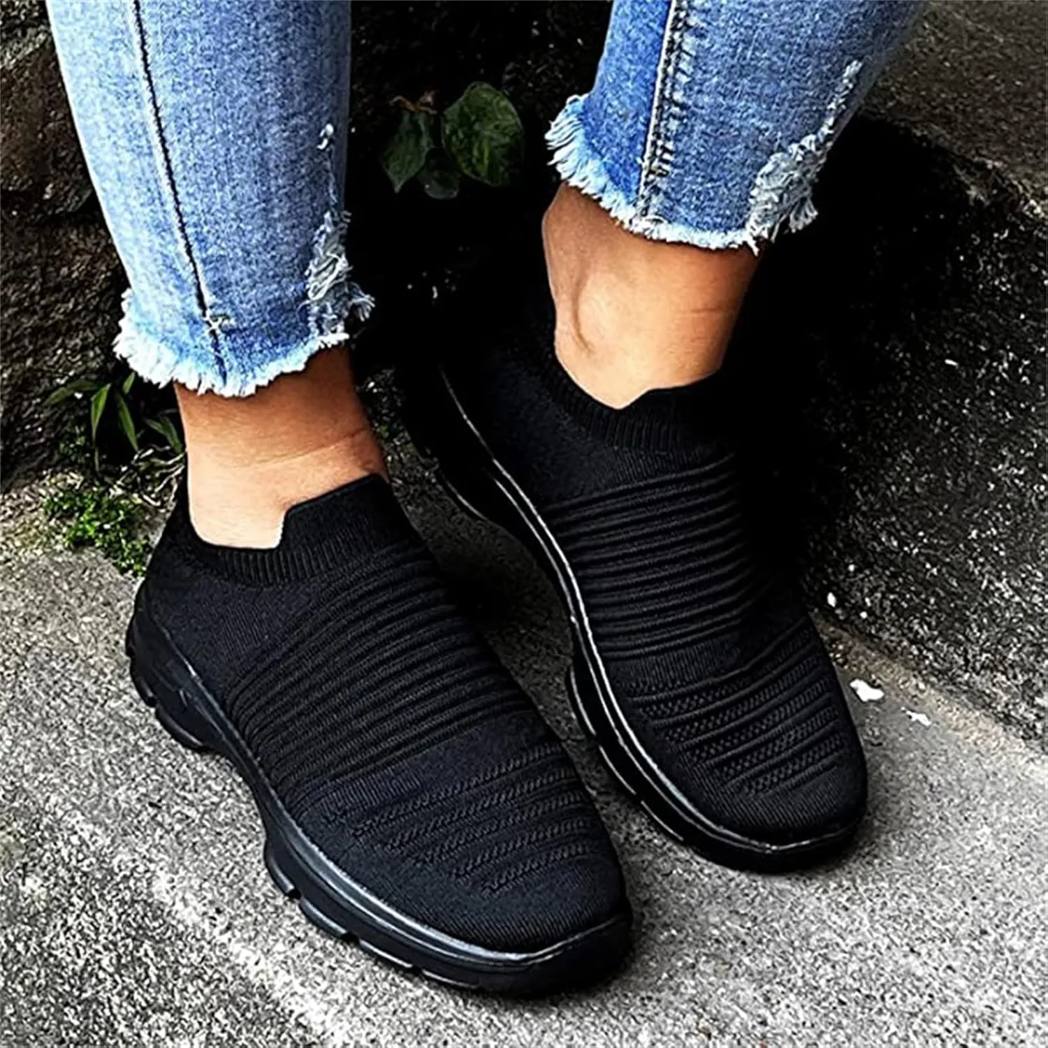 Lausiuoe Sneakers For Women Walking Shoes Comfortable Fashion Lightweight Casual Mesh Slip On Sneakers for Running Gym