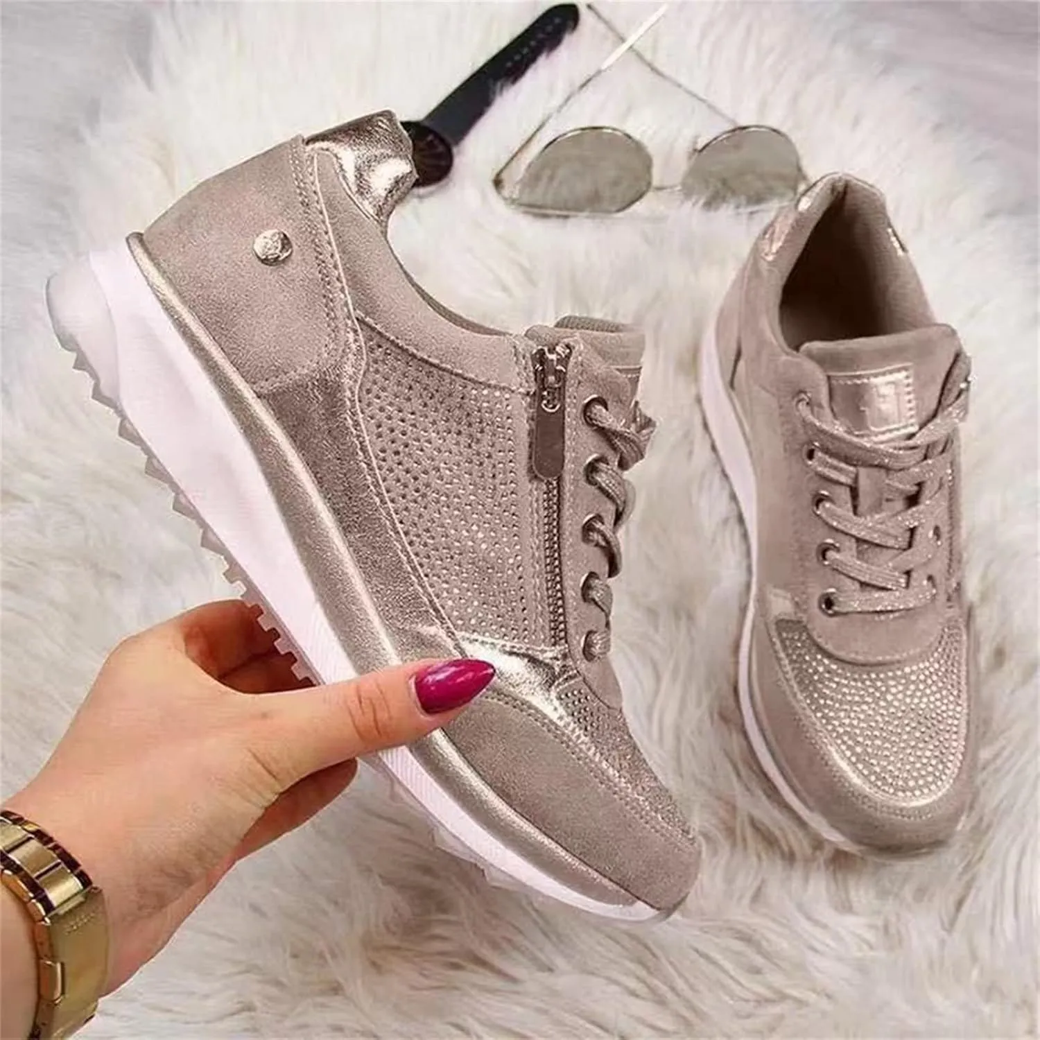 Lausiuoe Women's Fashion Sneakers Slip On Walking Shoes Tennis Sneakers Casual Lace Up Lightweight Running Shoes