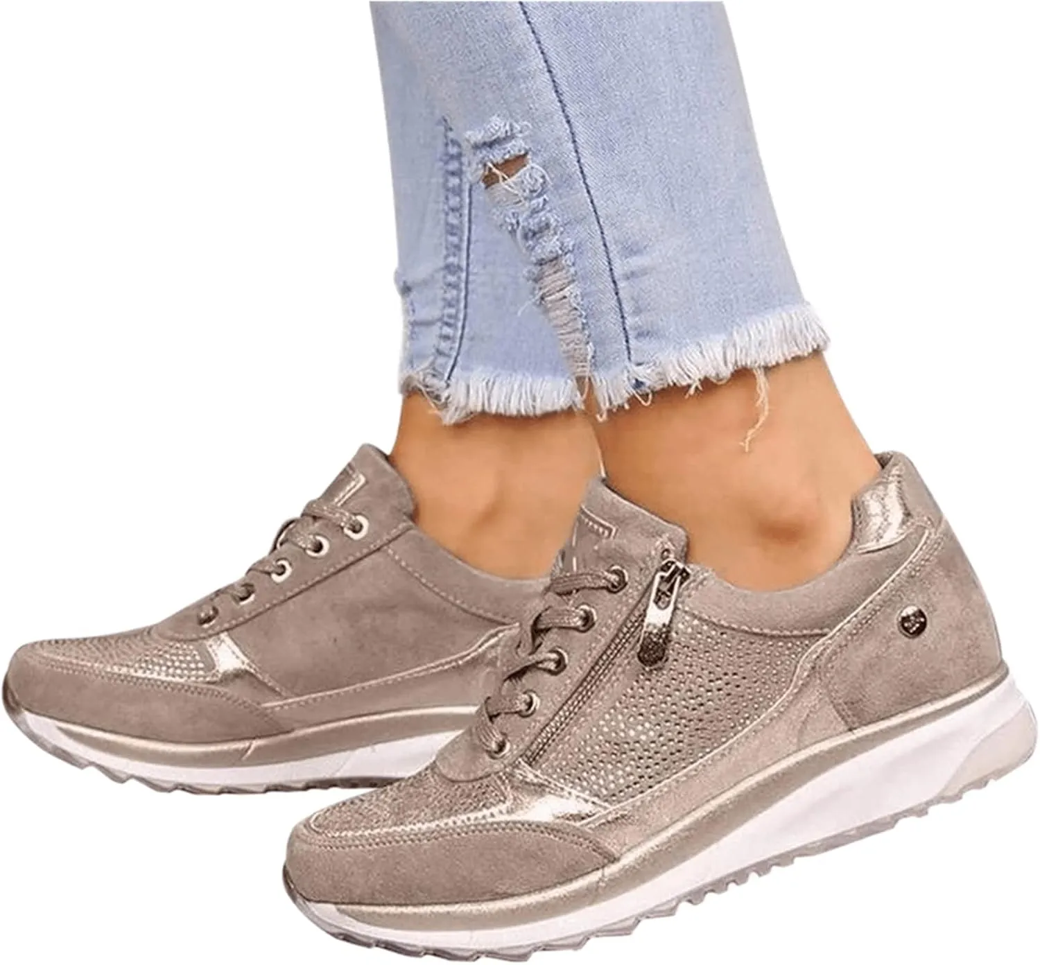 Lausiuoe Women's Fashion Sneakers Slip On Walking Shoes Tennis Sneakers Casual Lace Up Lightweight Running Shoes