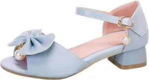 Little Girls Dress Shoes Wedding Party Open Toe Low Heels Little/Big Kids Jelly Sandals Prom Shoes (Blue, 3 Big Kids)