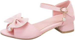 Little Girls Dress Shoes Wedding Party Open Toe Low Heels Little/Big Kids Jelly Sandals Prom Shoes (Pink, 3 Big Kids)