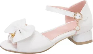 Little Girls Dress Shoes Wedding Party Open Toe Low Heels Little/Big Kids Jelly Sandals Prom Shoes (White, 3 Big Kids)