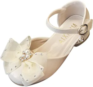 Little Girl's Pearl Princess Sandals Dress Shoes Wedding Party Vacation Low Heels Sandals for (White, 3 Big Kids)