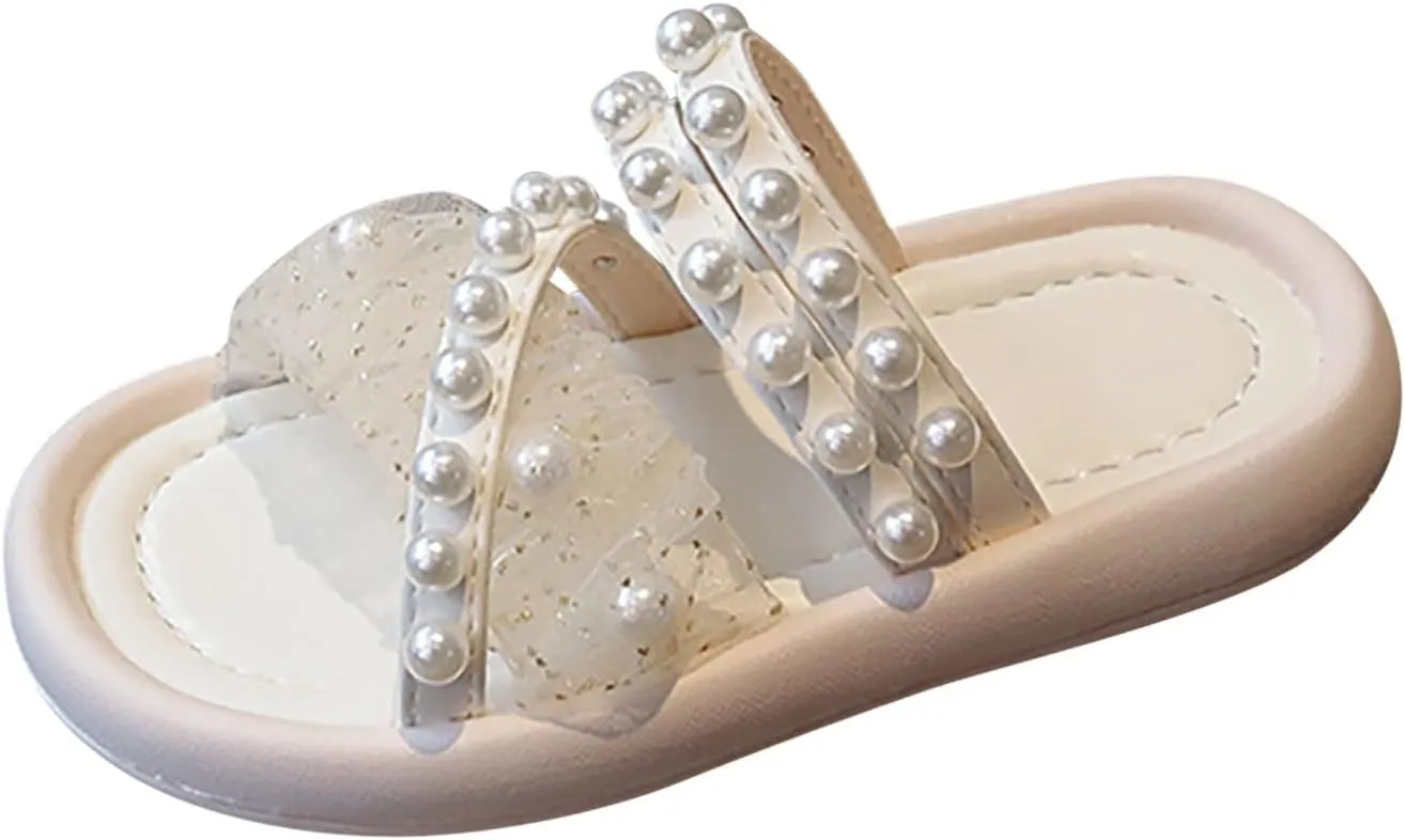 Little Girls Summer Outdoor Sandals Pearl Lace Style Princess Shoes Soft Bottom Non Slip Beach Dress Shoes