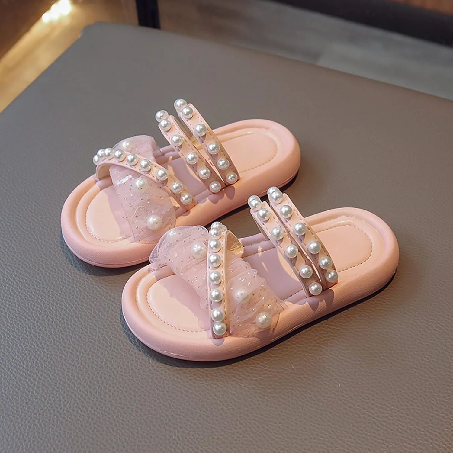 Little Girls Summer Outdoor Sandals Pearl Lace Style Princess Shoes Soft Bottom Non Slip Beach Dress Shoes