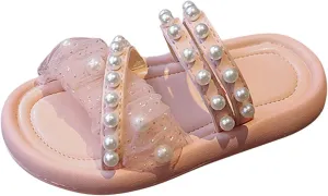 Little Girls Summer Outdoor Sandals Pearl Lace Style Princess Shoes Soft Bottom Non Slip Beach Dress Shoes