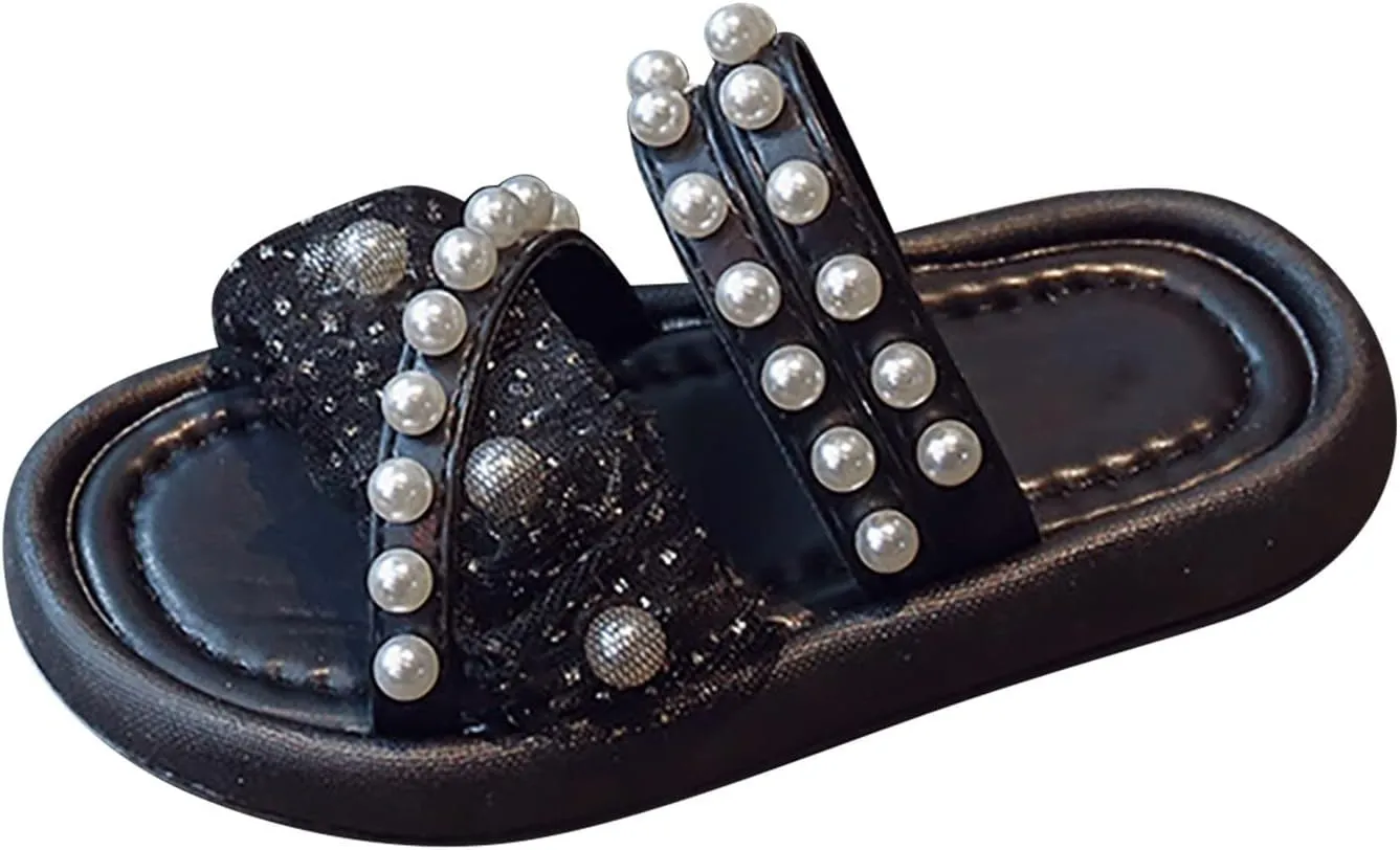 Little Girls Summer Outdoor Sandals Pearl Lace Style Princess Shoes Soft Bottom Non Slip Beach Dress Shoes
