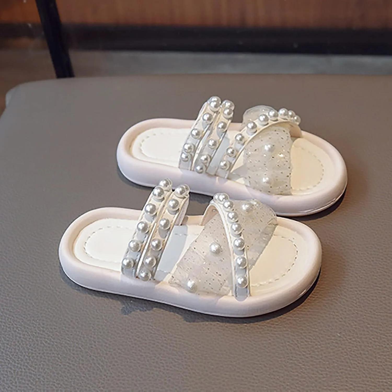 Little Girls Summer Outdoor Sandals Pearl Lace Style Princess Shoes Soft Bottom Non Slip Beach Dress Shoes