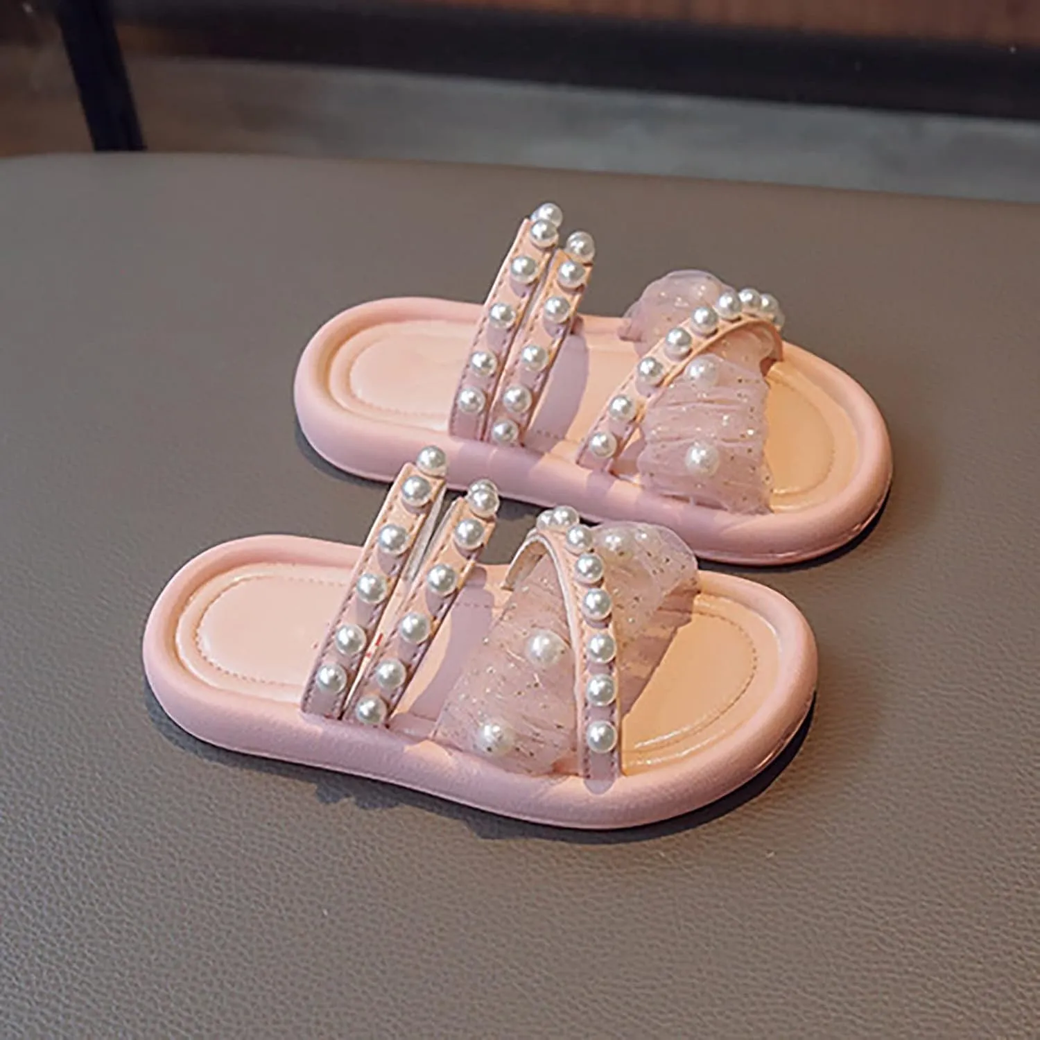 Little Girls Summer Outdoor Sandals Pearl Lace Style Princess Shoes Soft Bottom Non Slip Beach Dress Shoes