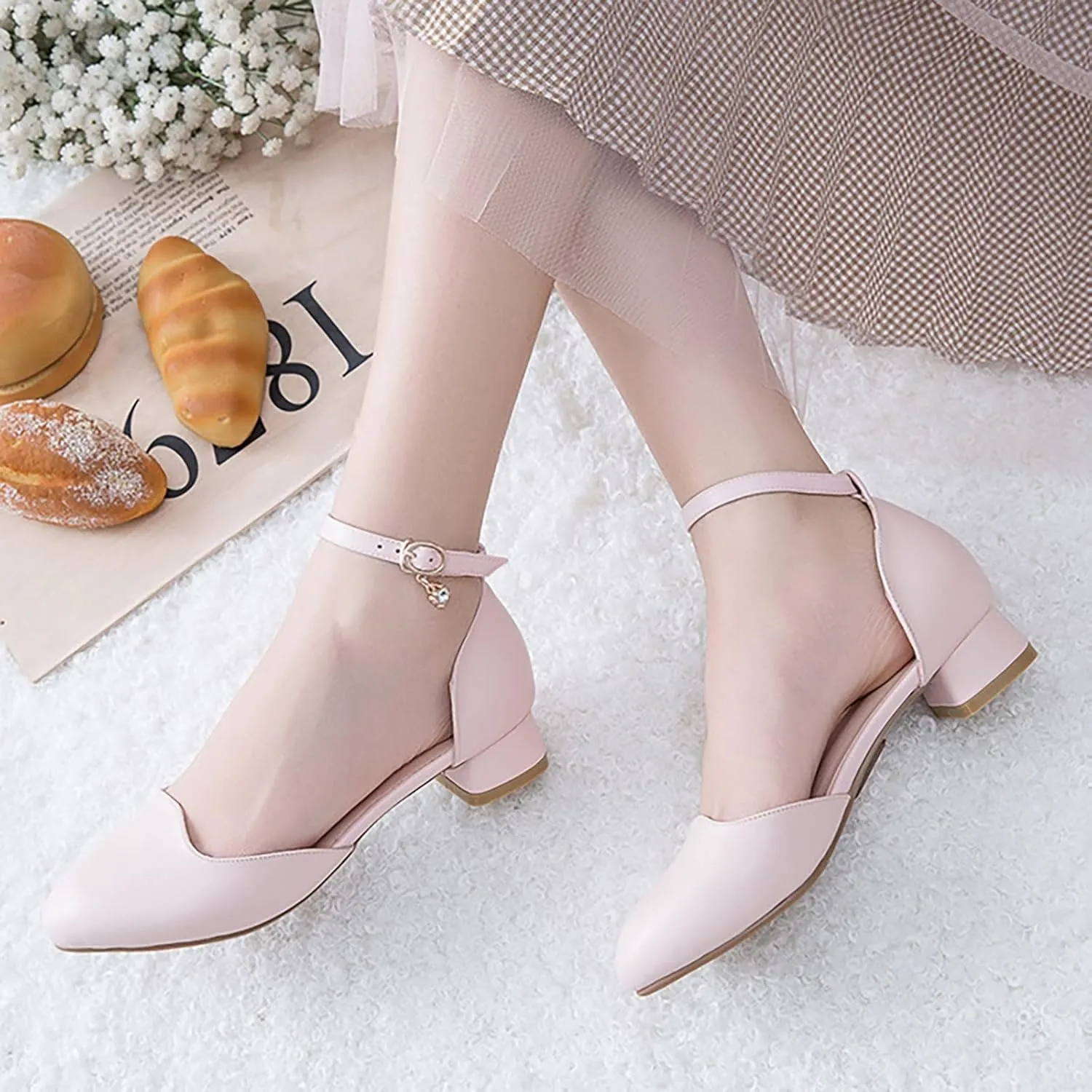 Little/big Girls Dress Sandals Kids Heels Close Toe Ankle Strap Shoes Solid Flower Wedding Party Shoes