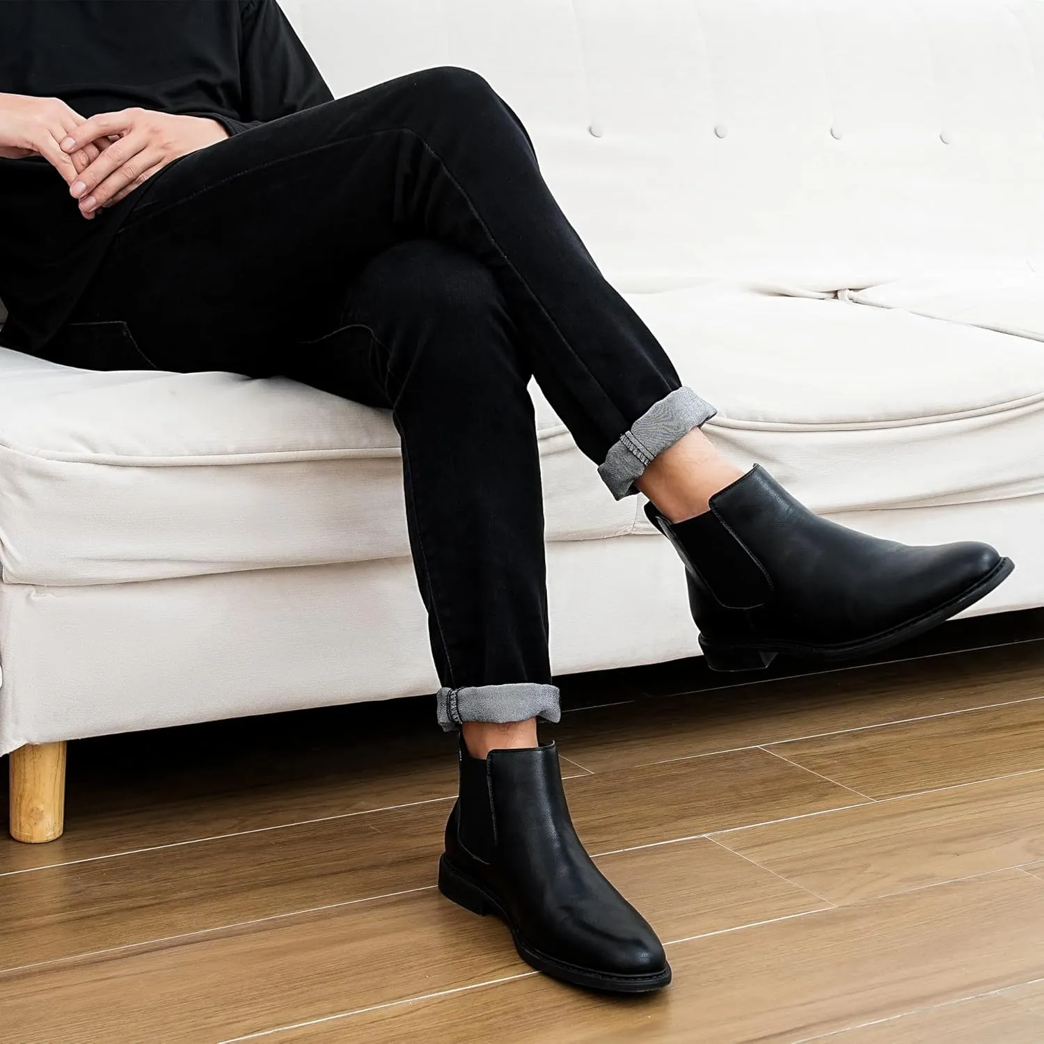 Mens Black Chelsea Boots-Slip-On Comfy Mens Casual Suede Ankle Boots