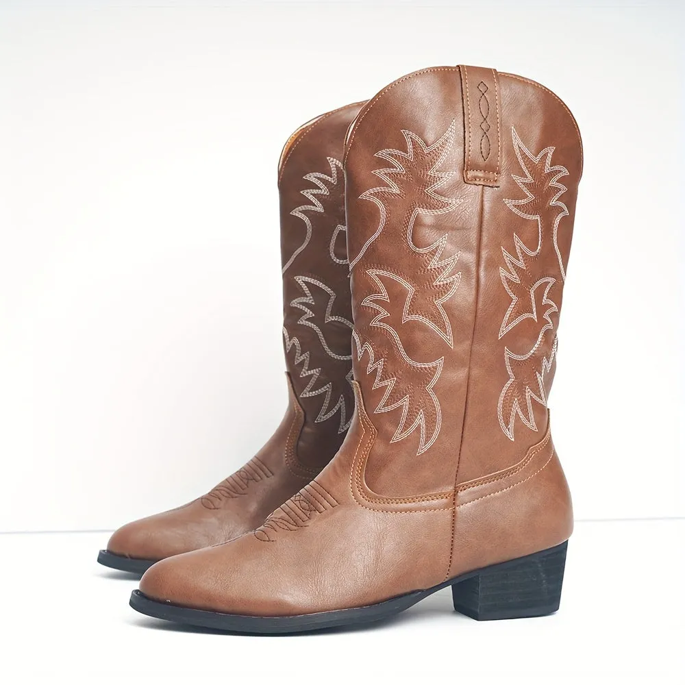 Mens Cowboy Boots  Sturdy Slipons with Vintage Embroidery For Your Ranch