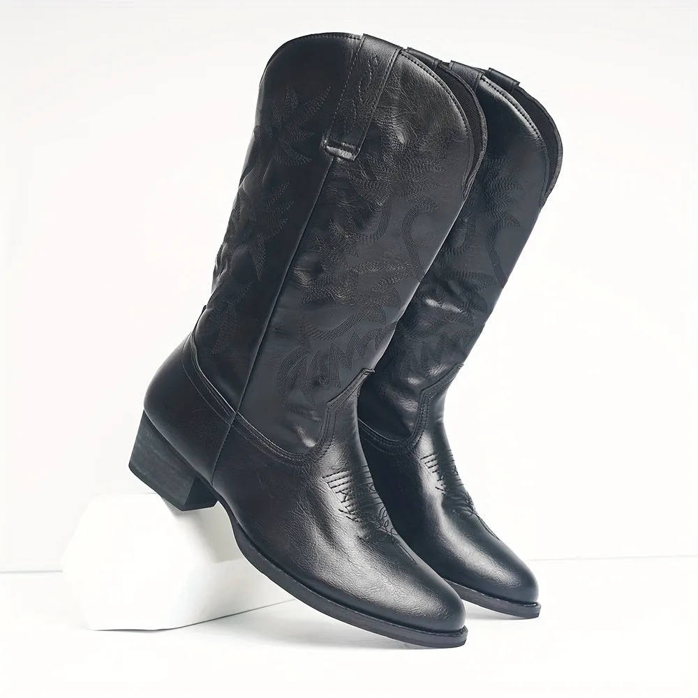 Mens Cowboy Boots  Sturdy Slipons with Vintage Embroidery For Your Ranch