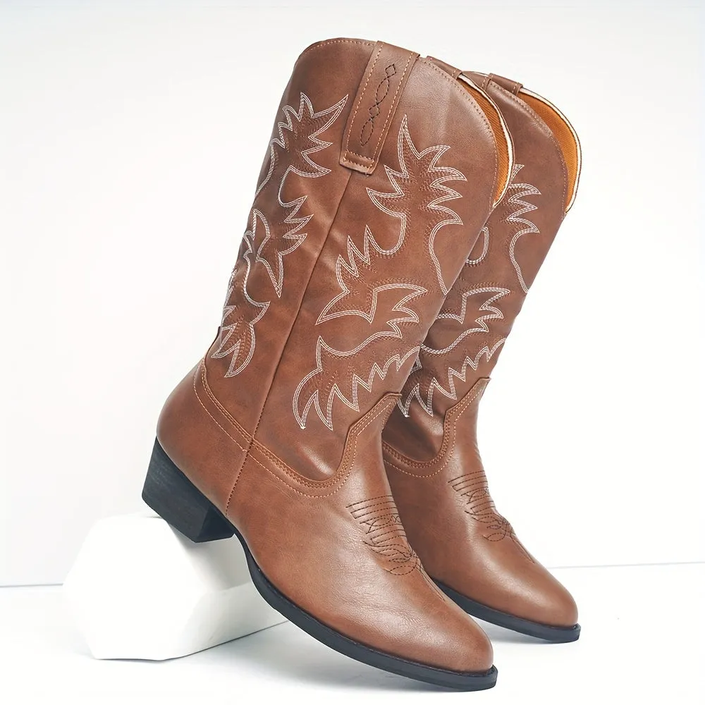 Mens Cowboy Boots  Sturdy Slipons with Vintage Embroidery For Your Ranch