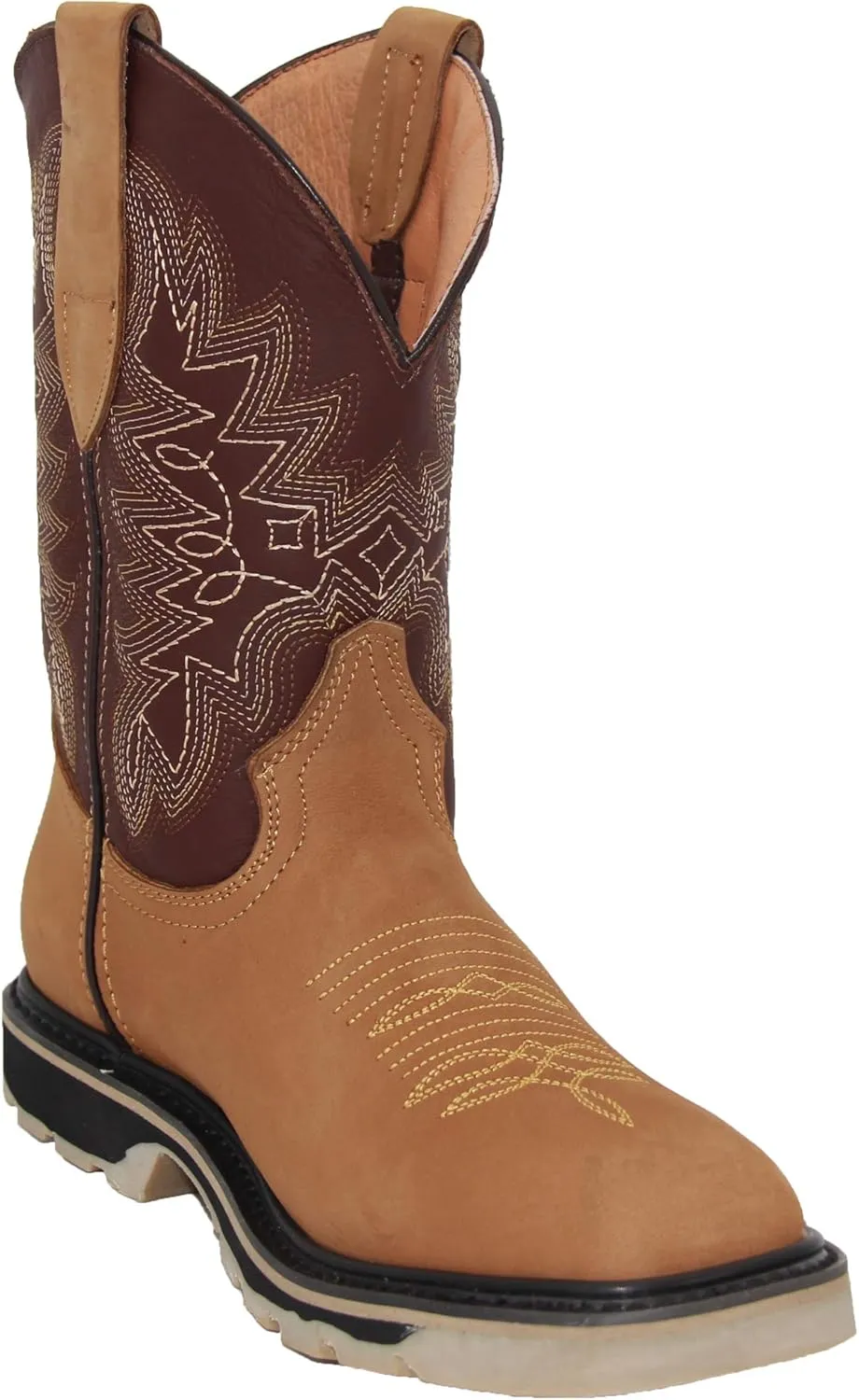Mens Leather Square Toe Western Work Boot