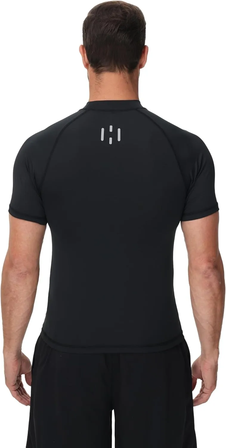 Men's UPF50  Quick-Dry Compression Rash Guard Shirt Surfing, Running, Water Sports, Reflective Safety Design