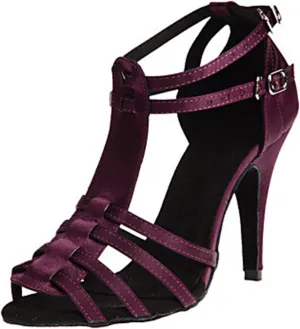 Minishion Women's TH055 T-Strap Stylish Satin Wedding Ballroom Latin Taogo Dance Sandals