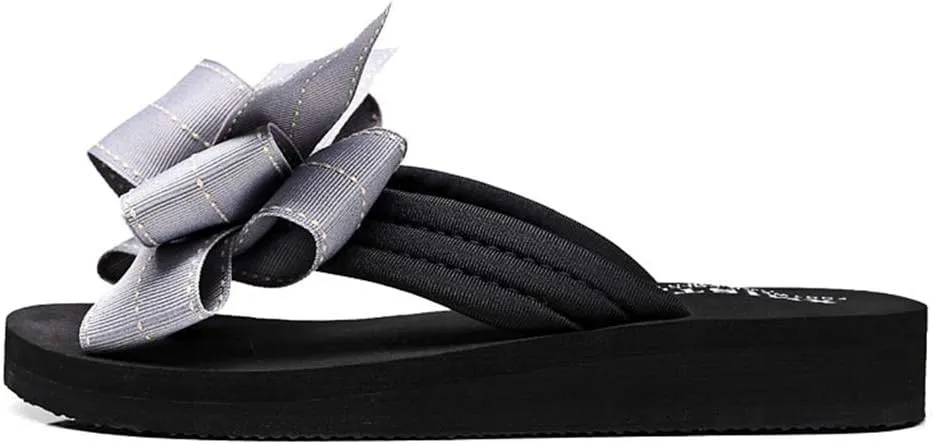 MIOKE Women's Bow Tie Flat Platform Flipflops Summer Fashion Comfort Nonslip Outdoor Beach Thong Sandals