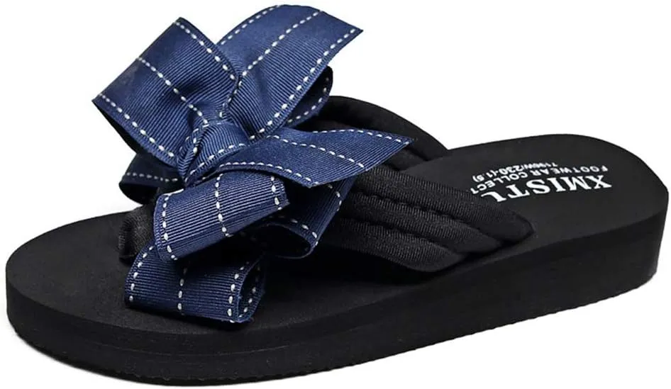 MIOKE Women's Bow Tie Flat Platform Flipflops Summer Fashion Comfort Nonslip Outdoor Beach Thong Sandals