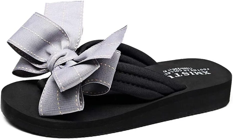 MIOKE Women's Bow Tie Flat Platform Flipflops Summer Fashion Comfort Nonslip Outdoor Beach Thong Sandals