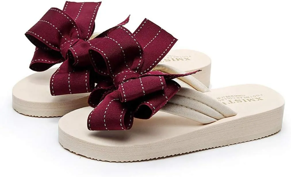 MIOKE Women's Bow Tie Flat Platform Flipflops Summer Fashion Comfort Nonslip Outdoor Beach Thong Sandals