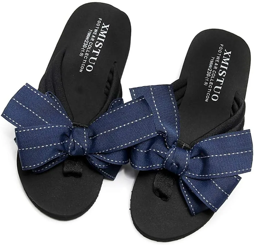 MIOKE Women's Bow Tie Flat Platform Flipflops Summer Fashion Comfort Nonslip Outdoor Beach Thong Sandals
