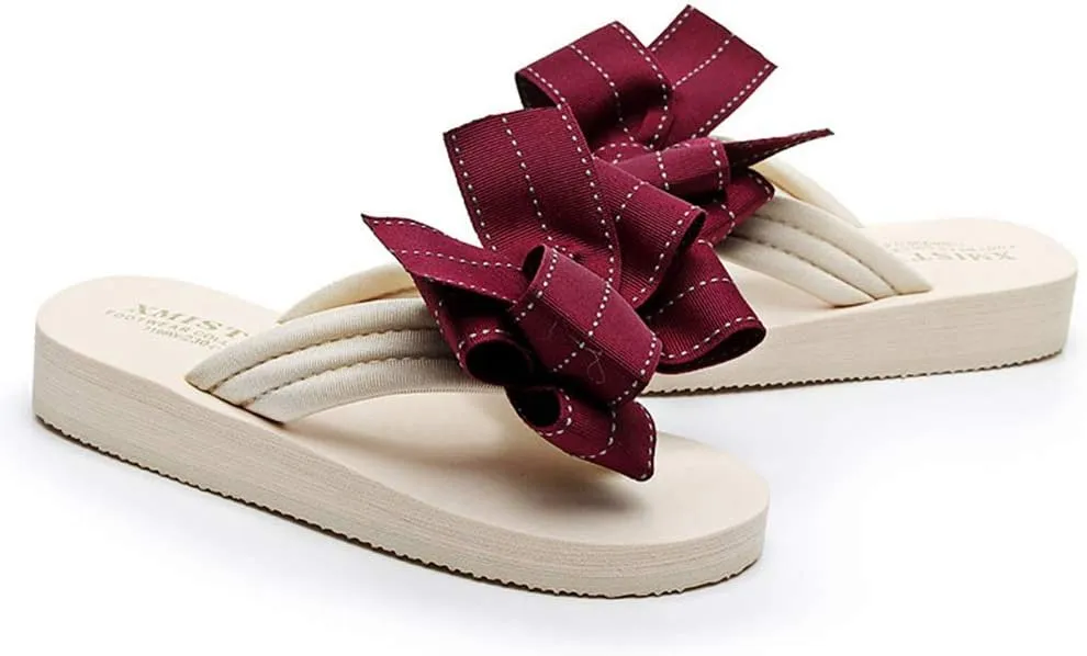 MIOKE Women's Bow Tie Flat Platform Flipflops Summer Fashion Comfort Nonslip Outdoor Beach Thong Sandals
