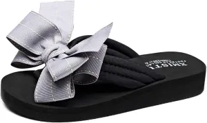 MIOKE Women's Bow Tie Flat Platform Flipflops Summer Fashion Comfort Nonslip Outdoor Beach Thong Sandals