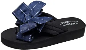 MIOKE Women's Bow Tie Flat Platform Flipflops Summer Fashion Comfort Nonslip Outdoor Beach Thong Sandals