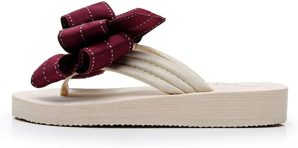 MIOKE Women's Bow Tie Flat Platform Flipflops Summer Fashion Comfort Nonslip Outdoor Beach Thong Sandals