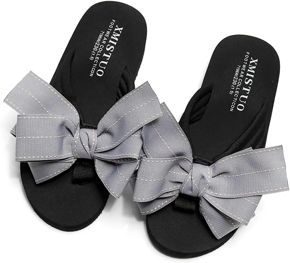 MIOKE Women's Bow Tie Flat Platform Flipflops Summer Fashion Comfort Nonslip Outdoor Beach Thong Sandals
