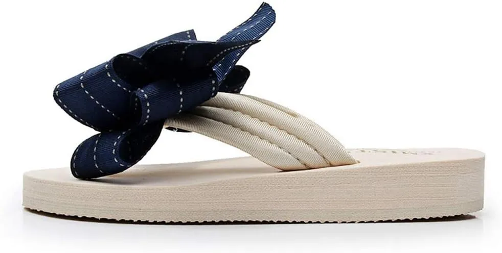 MIOKE Women's Bow Tie Flat Platform Flipflops Summer Fashion Comfort Nonslip Outdoor Beach Thong Sandals