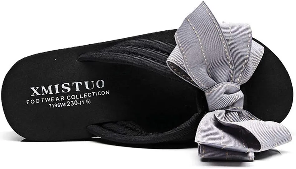MIOKE Women's Bow Tie Flat Platform Flipflops Summer Fashion Comfort Nonslip Outdoor Beach Thong Sandals