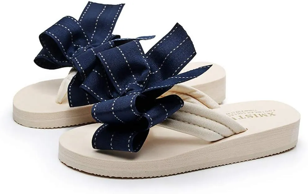 MIOKE Women's Bow Tie Flat Platform Flipflops Summer Fashion Comfort Nonslip Outdoor Beach Thong Sandals