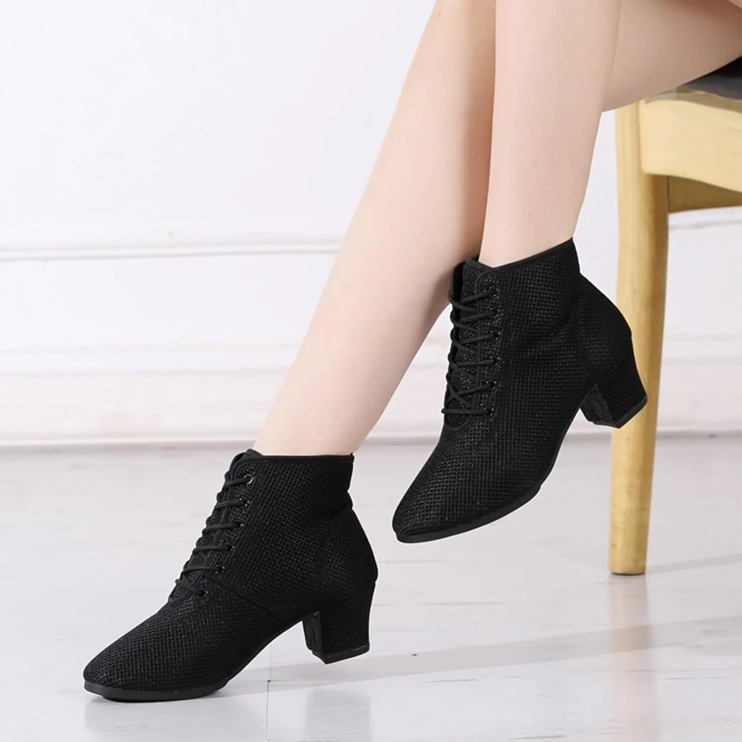 ONAIC Women Latin Dance Shoes Lace-Up Ballroom Salsa Practice Dance Shoes Durable Lightweight Professional Performance Dance Shoes 5Cm Heel