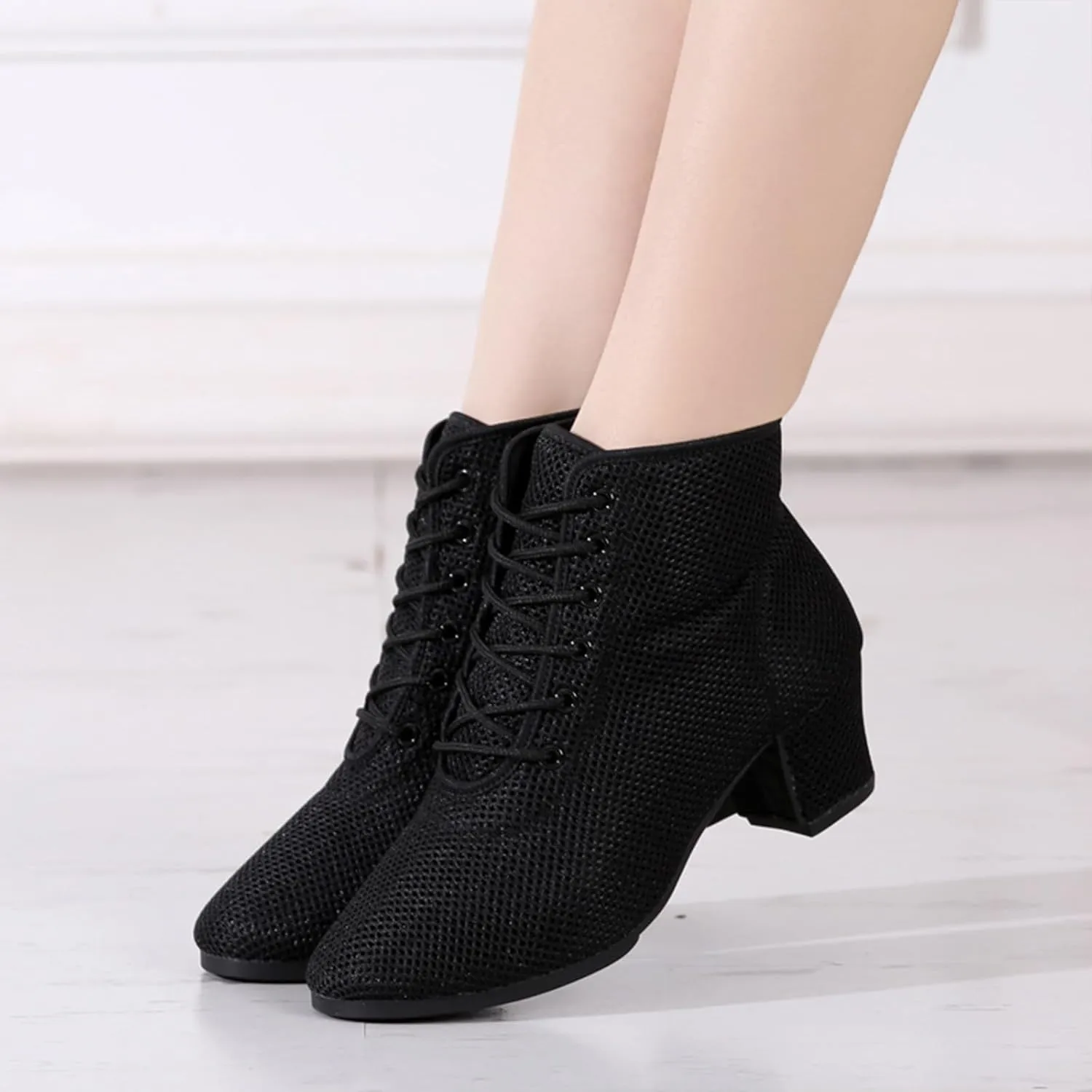 ONAIC Women Latin Dance Shoes Lace-Up Ballroom Salsa Practice Dance Shoes Durable Lightweight Professional Performance Dance Shoes 5Cm Heel