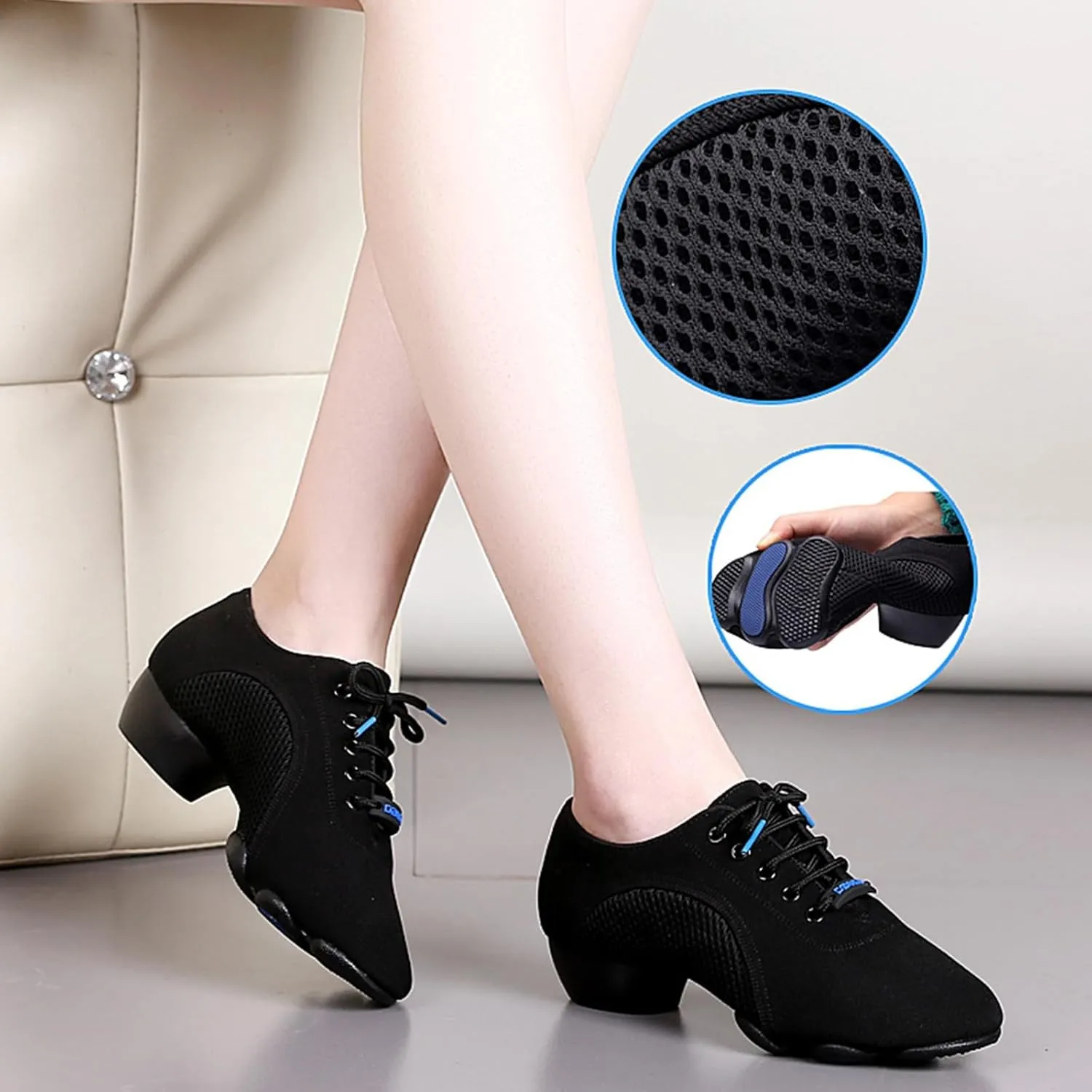 ONAIC Women's Ballroom Practice Shoes Durable Breathable Lace-Up Modern Salsa Training Shoes Professional Performance Dance Shoes