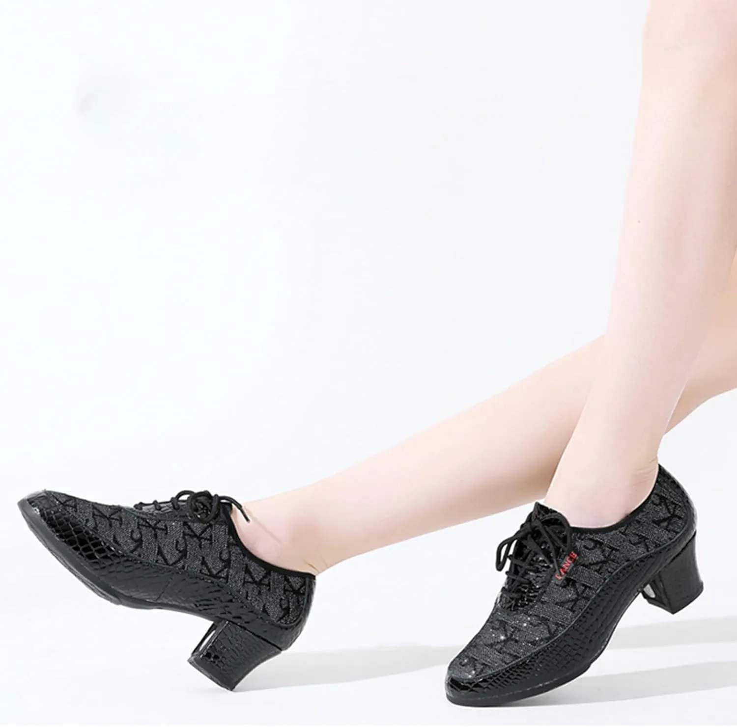ONAIC Womens Latin Dance Shoes Ballroom Lace-up Comfortable Durable Practice Dance Shoes Salsa 5CM Heel Dancing Performance Sneakers