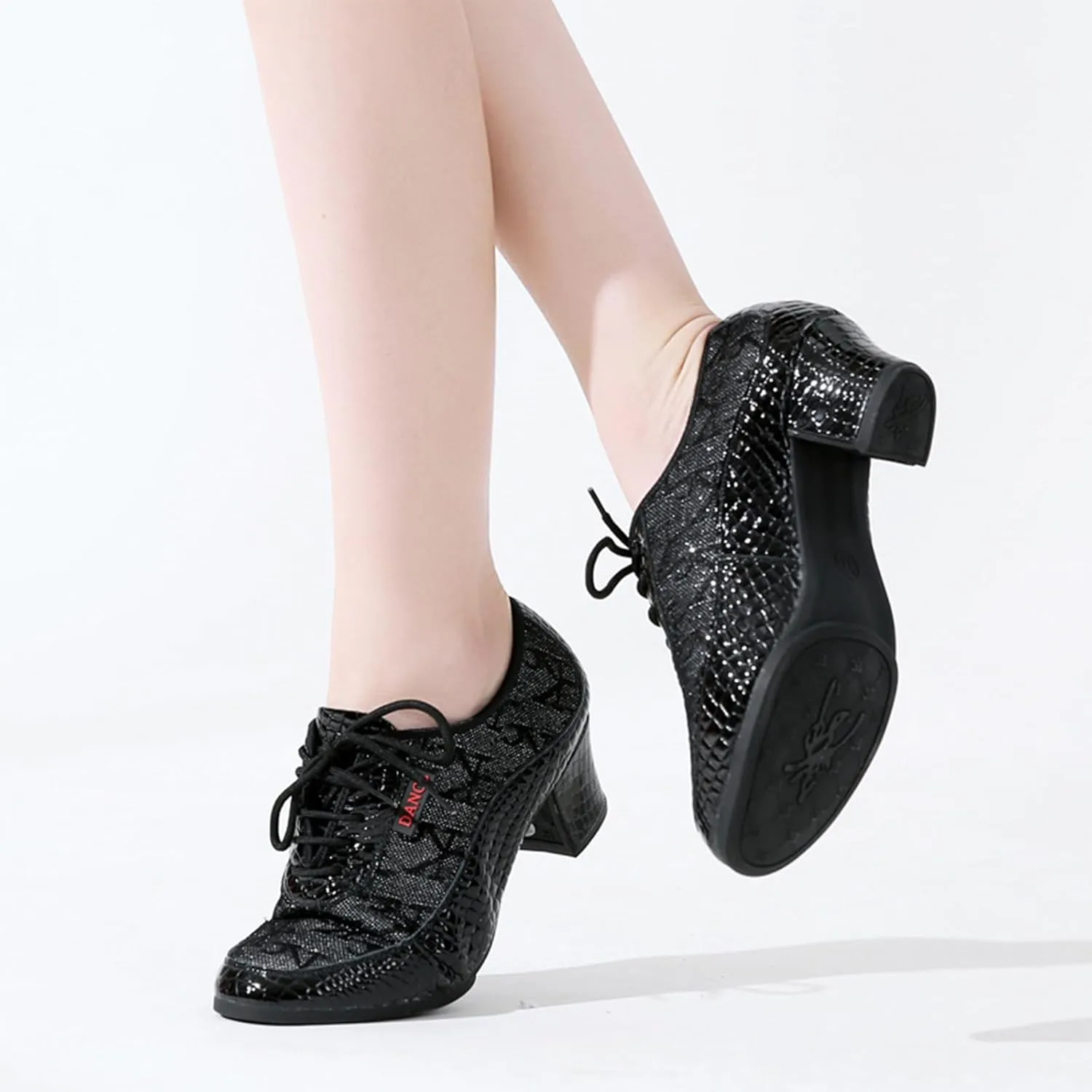 ONAIC Womens Latin Dance Shoes Ballroom Lace-up Comfortable Durable Practice Dance Shoes Salsa 5CM Heel Dancing Performance Sneakers