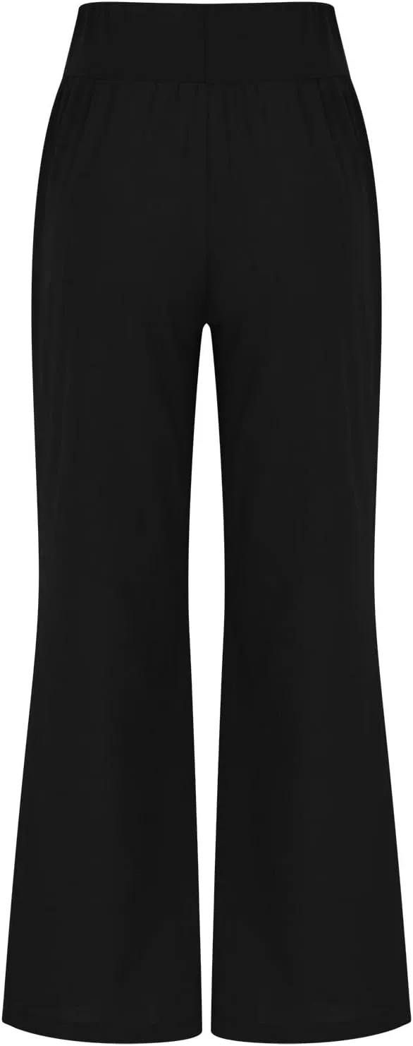 Palazzo Pants for Women Casual Boho Linen Trousers Elastic High Waist Beach Summer Travel Lounge Pants with Pockets