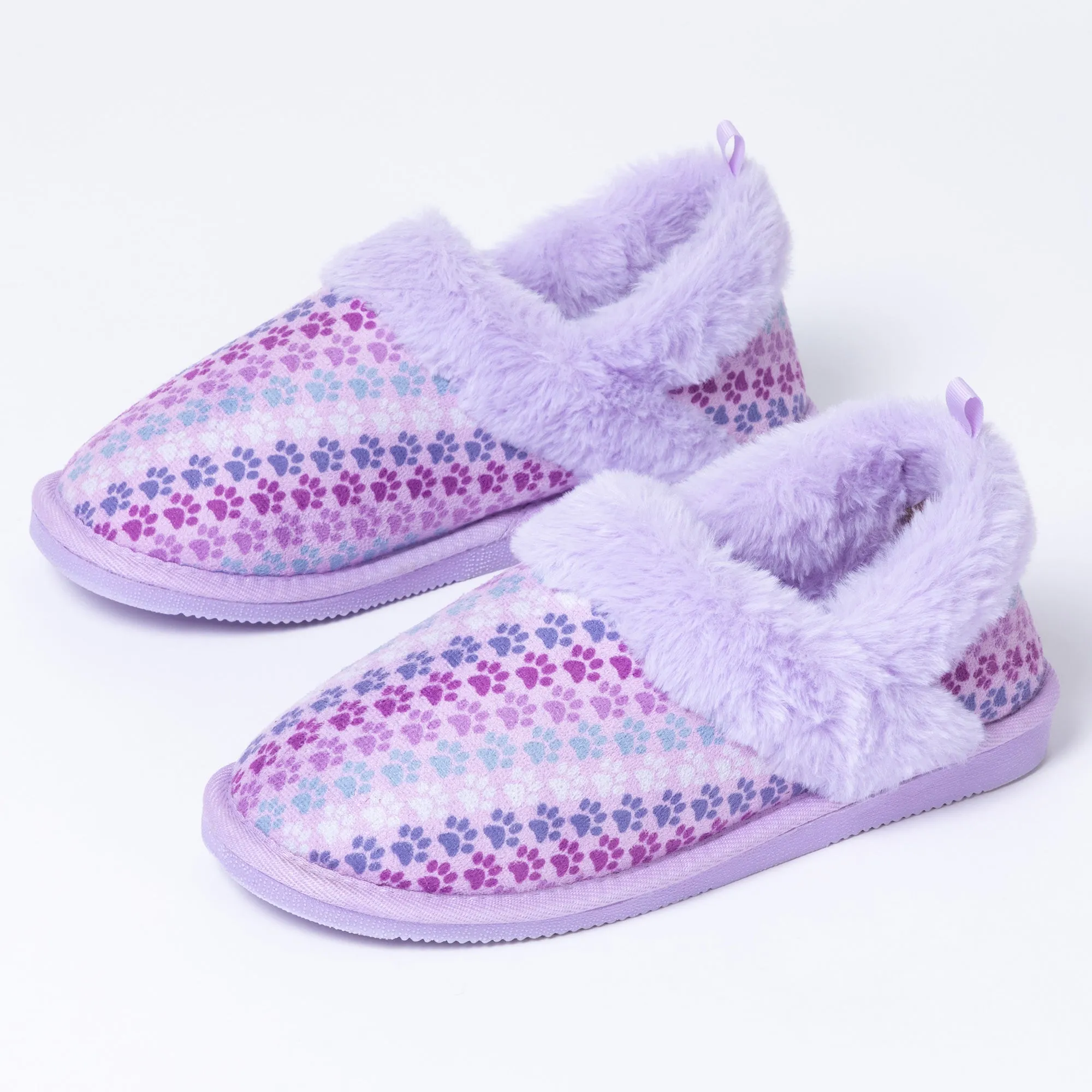 Paw Print Faux Fur Lined Indoor/Outdoor Slipper Shoes