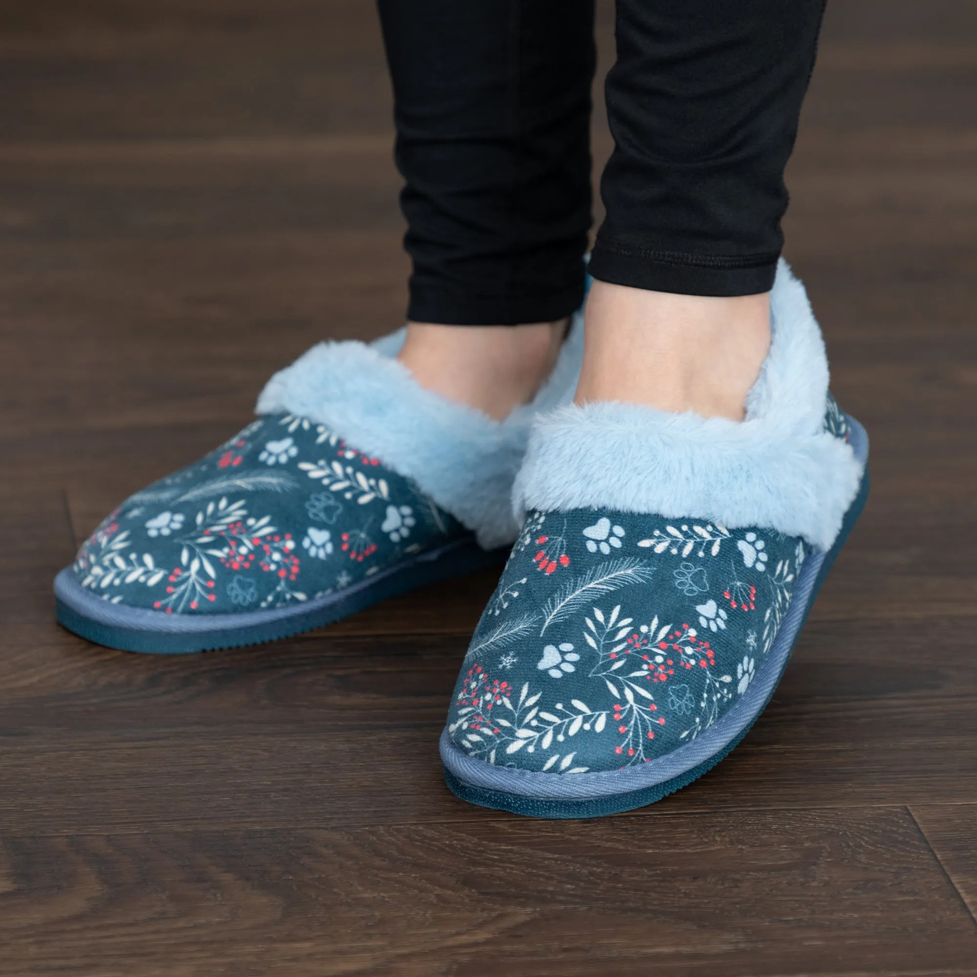 Paw Print Faux Fur Lined Indoor/Outdoor Slipper Shoes
