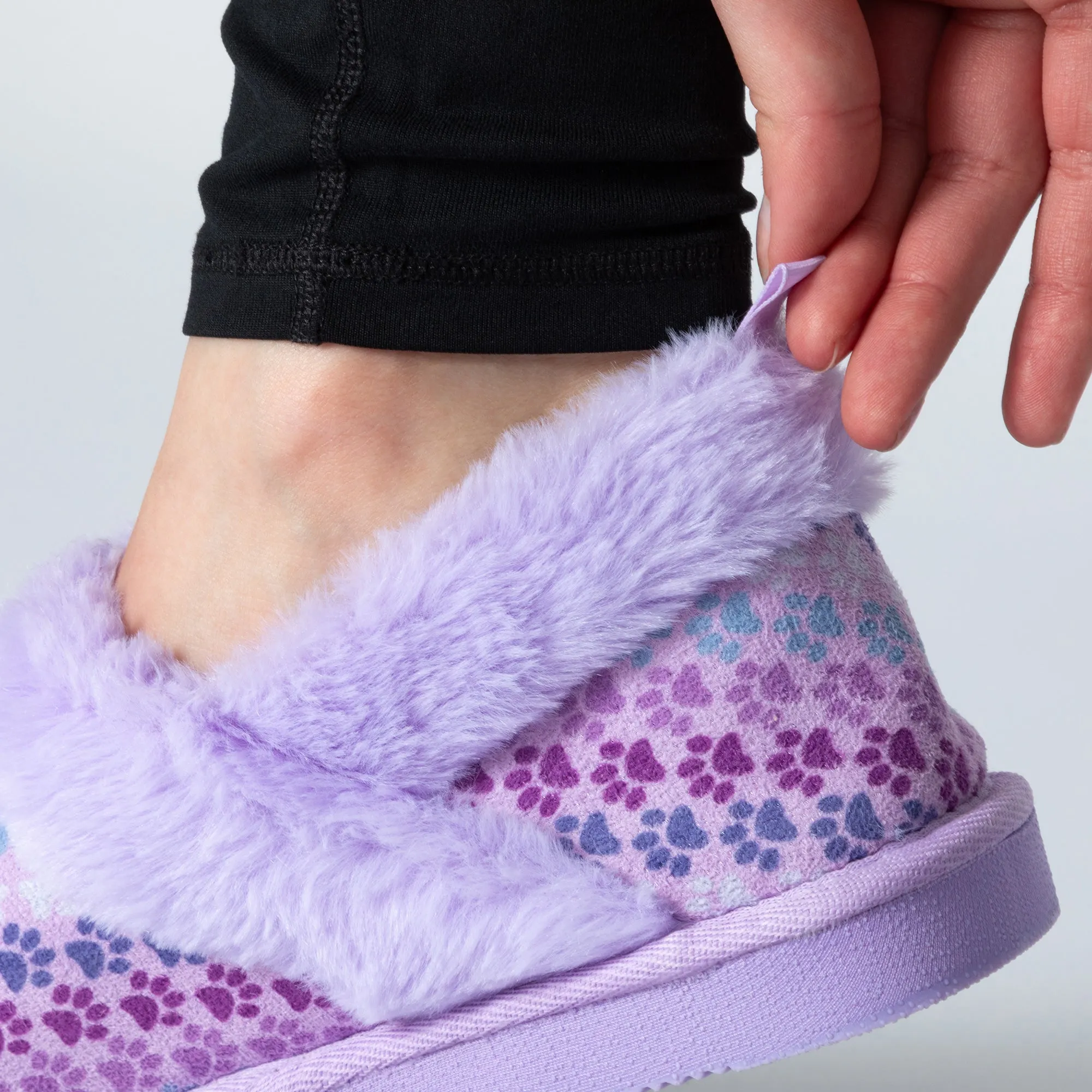 Paw Print Faux Fur Lined Indoor/Outdoor Slipper Shoes