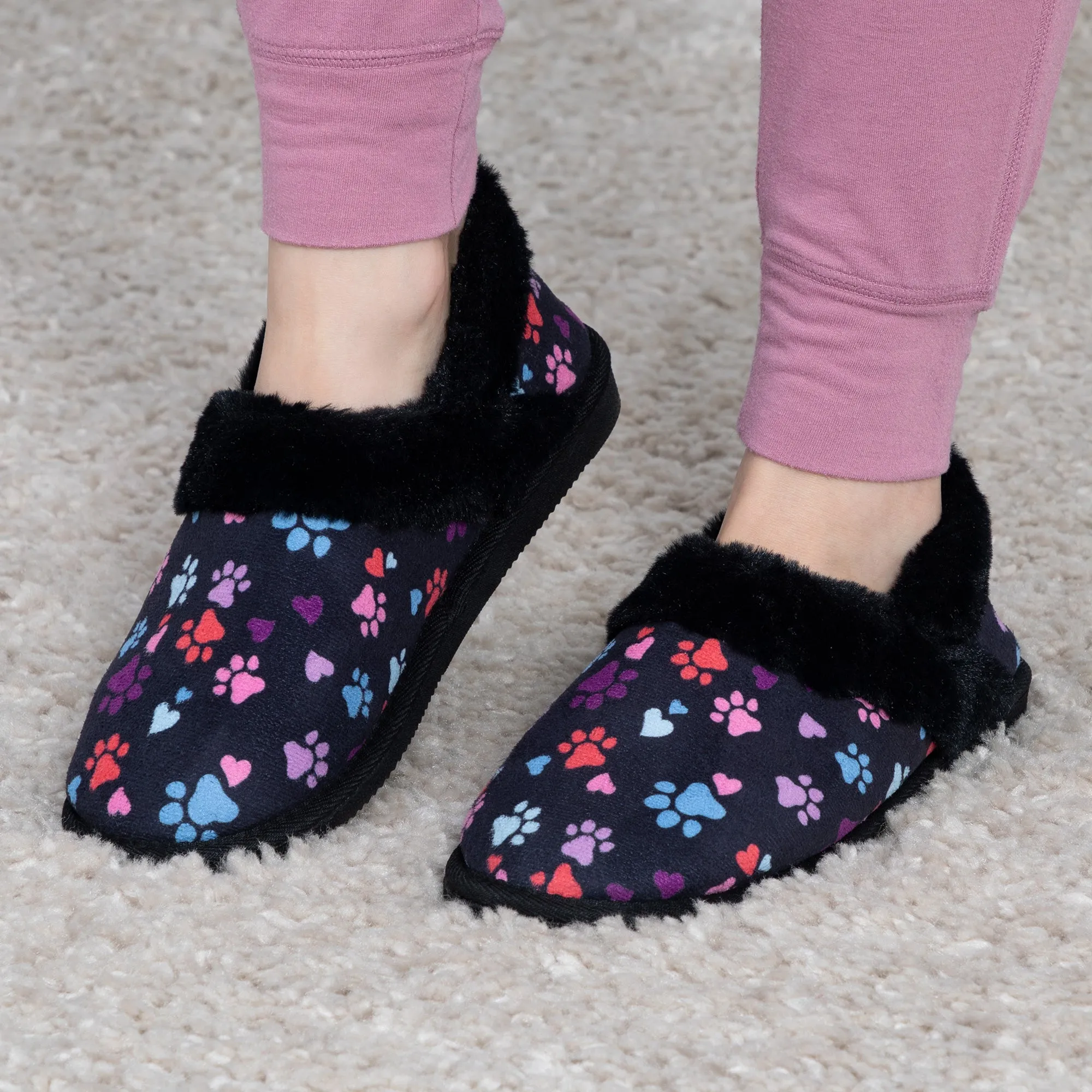 Paw Print Faux Fur Lined Indoor/Outdoor Slipper Shoes