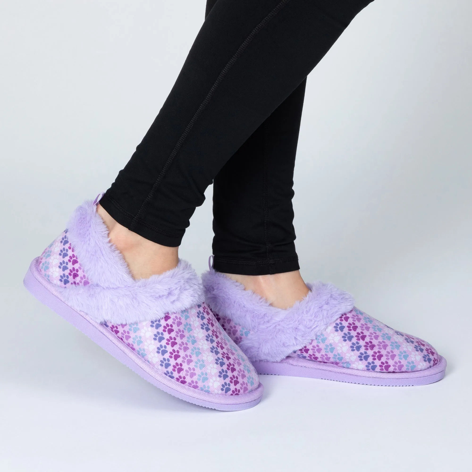 Paw Print Faux Fur Lined Indoor/Outdoor Slipper Shoes